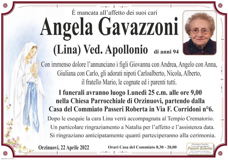 Angela Gavazzoni - Onoranze Funebri Passeri
