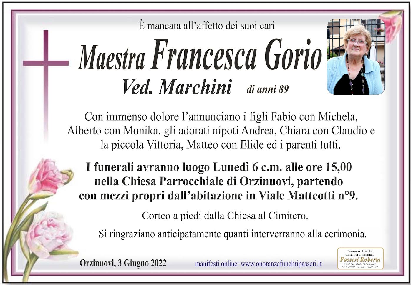 Francesca Gorio - Onoranze Funebri Passeri